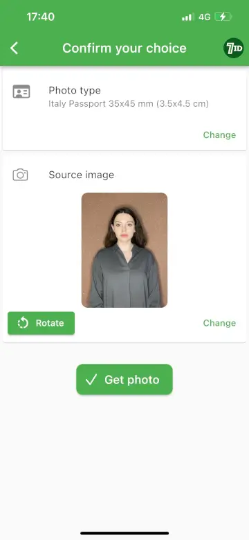 7ID App: Italian passport Photo Size