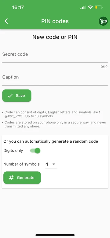 7ID: Generirajte PIN ili šifru