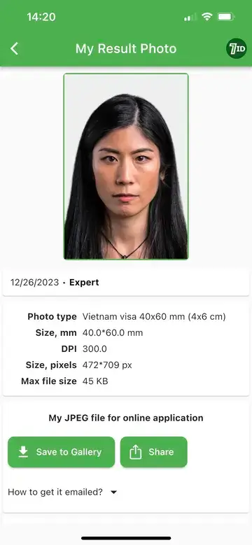 7ID: Fotobeispiel für ein Vietnam-Visum