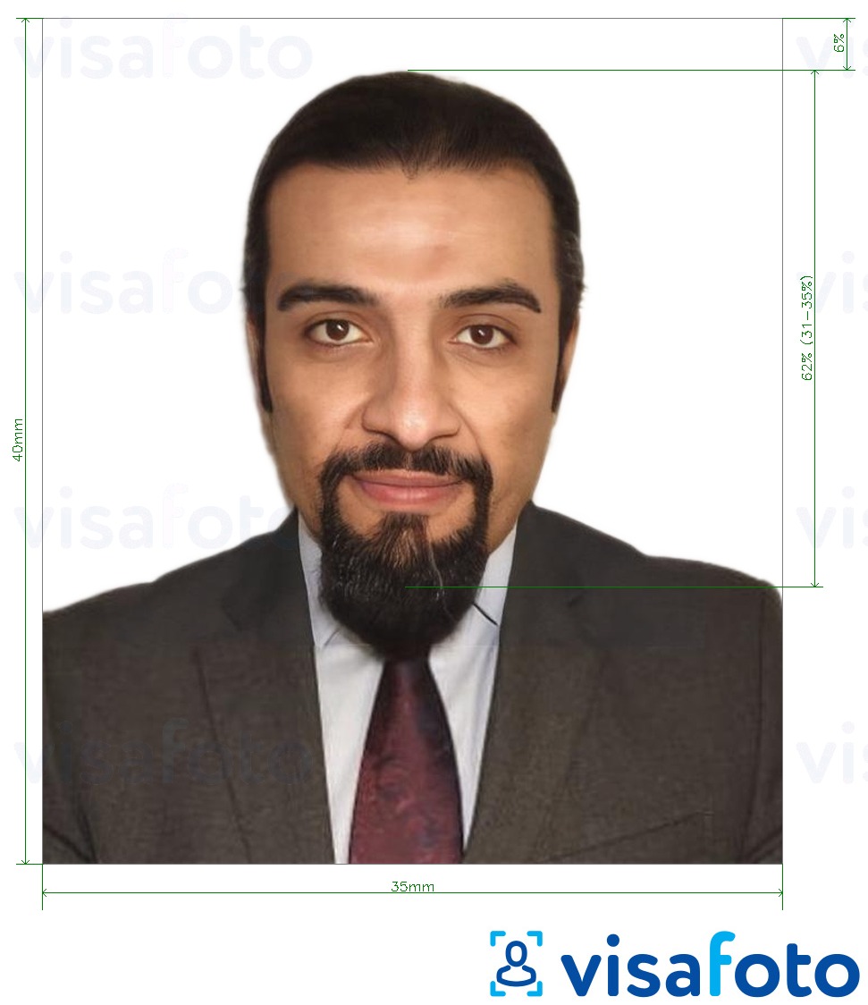 Shembulli i fotos per ID e Emirateve / vizë qëndrimi për Emiratet e Bashkuara Arabe ICA me specifikimet ekzakte