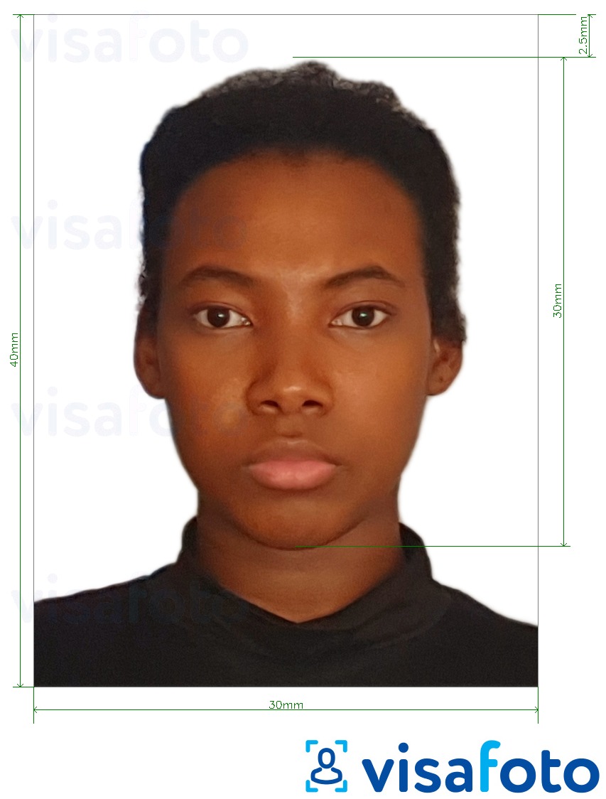 Shembulli i fotos per Angola viza 3x4 cm (30x40 mm) me specifikimet ekzakte
