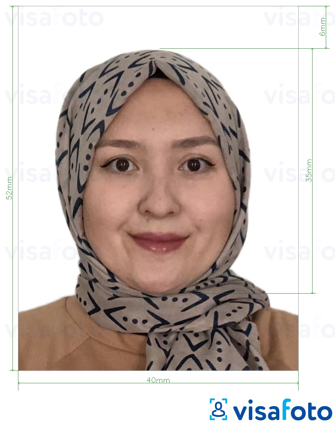 Shembulli i fotos per Pasaporta Brunei 5.2x4 cm (52x40 mm) me specifikimet ekzakte
