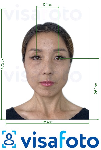 Shembulli i fotos per Kinë 354x472 piksel me sy në vija të ndara me specifikimet ekzakte