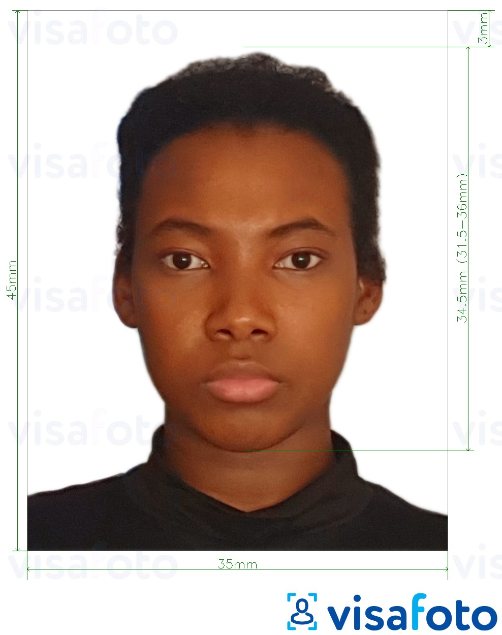 Shembulli i fotos per Pasaporta e Ganës 3.5x4.5 cm (35x45 mm) me specifikimet ekzakte