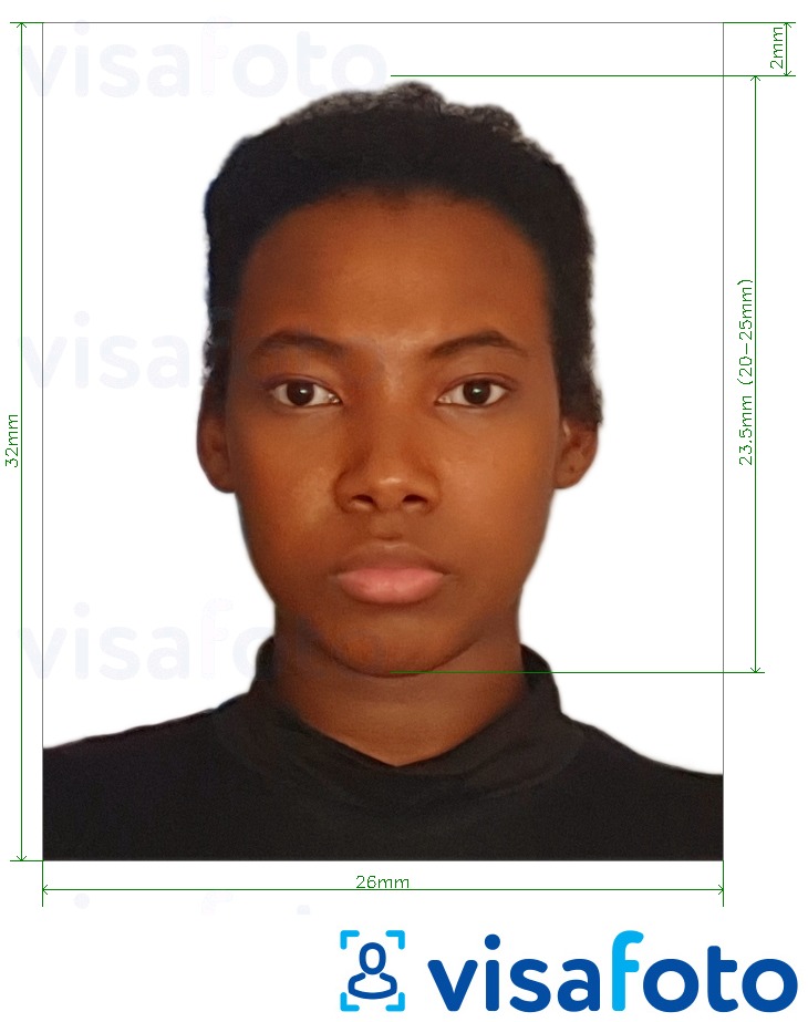 Shembulli i fotos per Pasaporta e Guajana 32x26 mm (1.26x1.02 inç) me specifikimet ekzakte