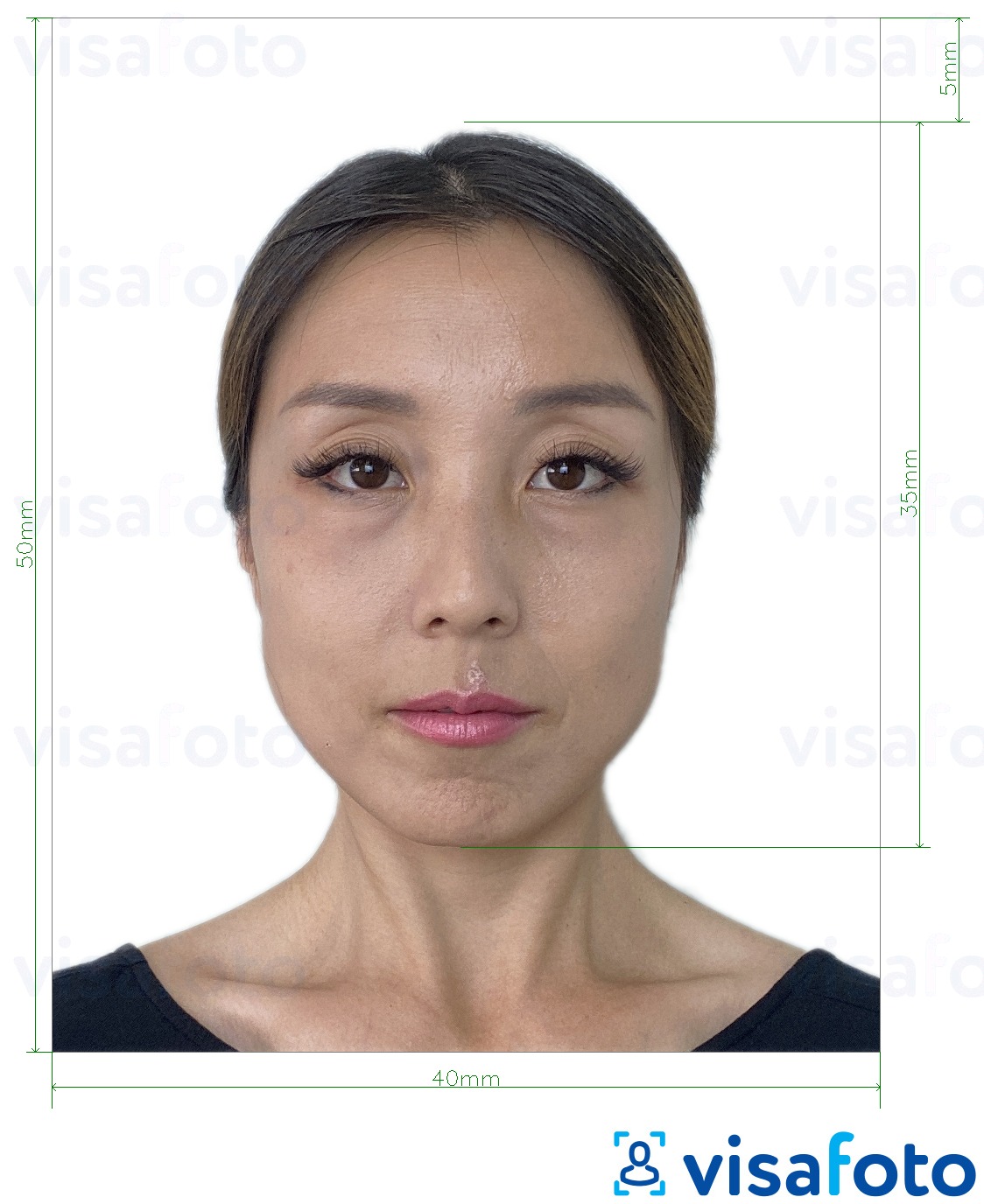 Shembulli i fotos per Hong Kong Visa 40x50 mm (4x5 cm) me specifikimet ekzakte