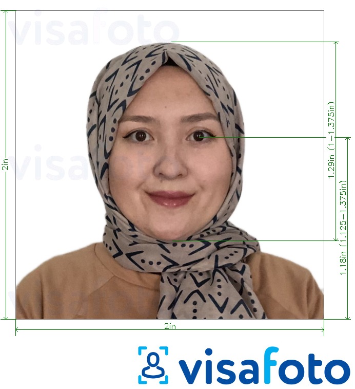 Shembulli i fotos per Pasaporta Indonesia 51x51 mm (2x2 inç) sfond të bardhë me specifikimet ekzakte