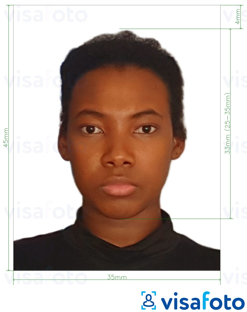Shembulli i fotos per Pasaporta e Xhamajkës 35x45 mm (3.5x4.5 cm) me specifikimet ekzakte