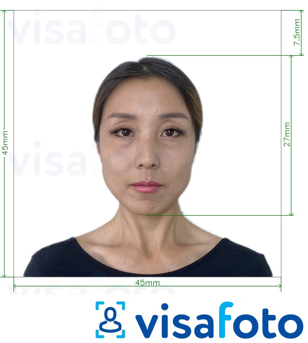 Shembulli i fotos per Japonia Visa 45x45mm, kreu 27 mm me specifikimet ekzakte