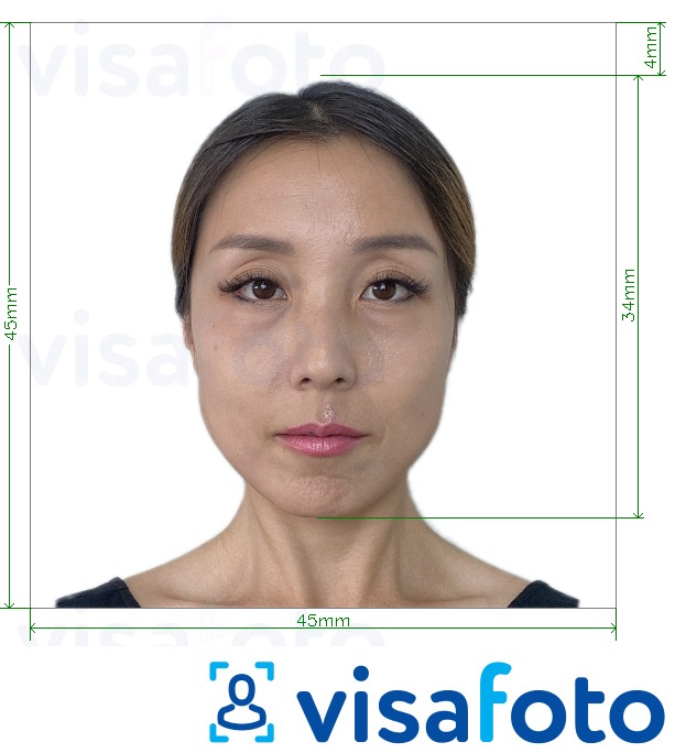 Shembulli i fotos per Japonia Visa 45x45mm, kokë 34 mm me specifikimet ekzakte