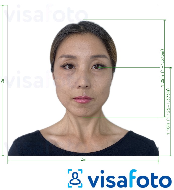 Shembulli i fotos per Japonia Visa 2x2 inç (vizë standarde nga SHBA) me specifikimet ekzakte