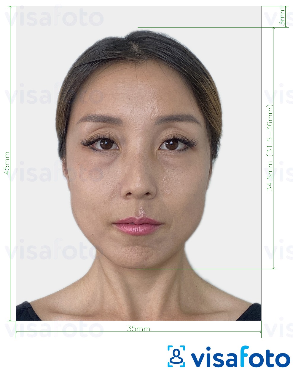 Shembulli i fotos per Koreja e Jugut Visa 35x45 mm (3.5x4.5 cm) me specifikimet ekzakte