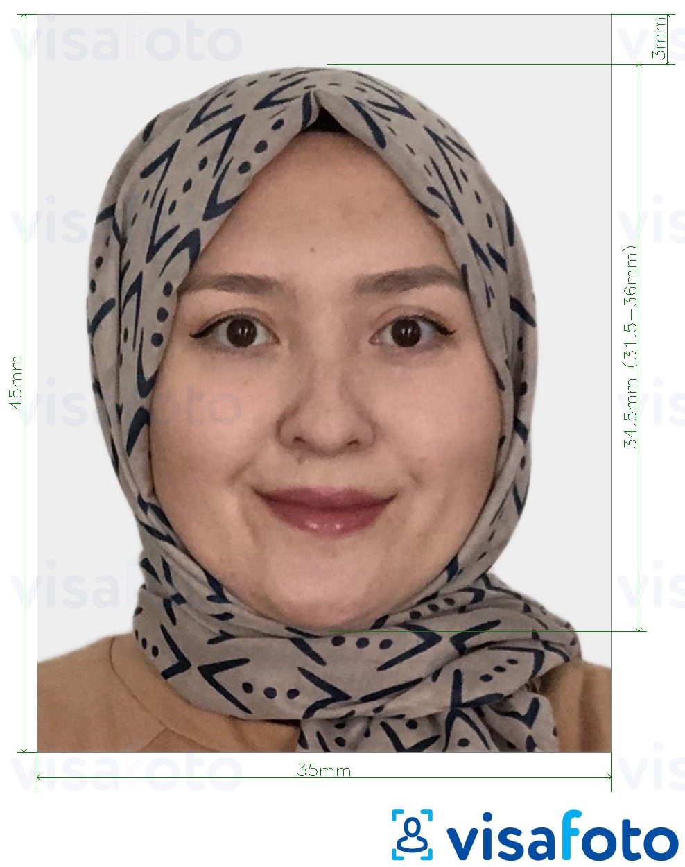 Shembulli i fotos per Kazakistan Visa 35x45 mm (3.5x4.5 cm) me specifikimet ekzakte
