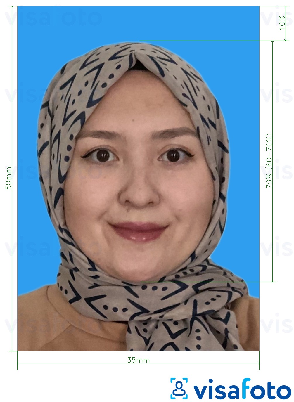 Shembulli i fotos per Malajzia Visa 35x50 mm sfond blu me specifikimet ekzakte