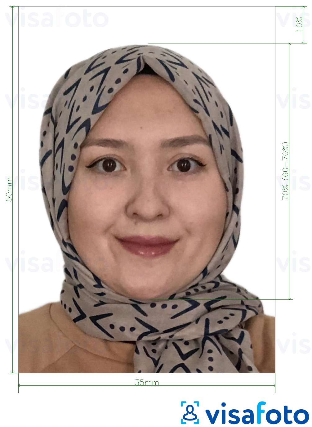 Shembulli i fotos per Malajzia Visa 35x50 mm sfond të bardhë me specifikimet ekzakte