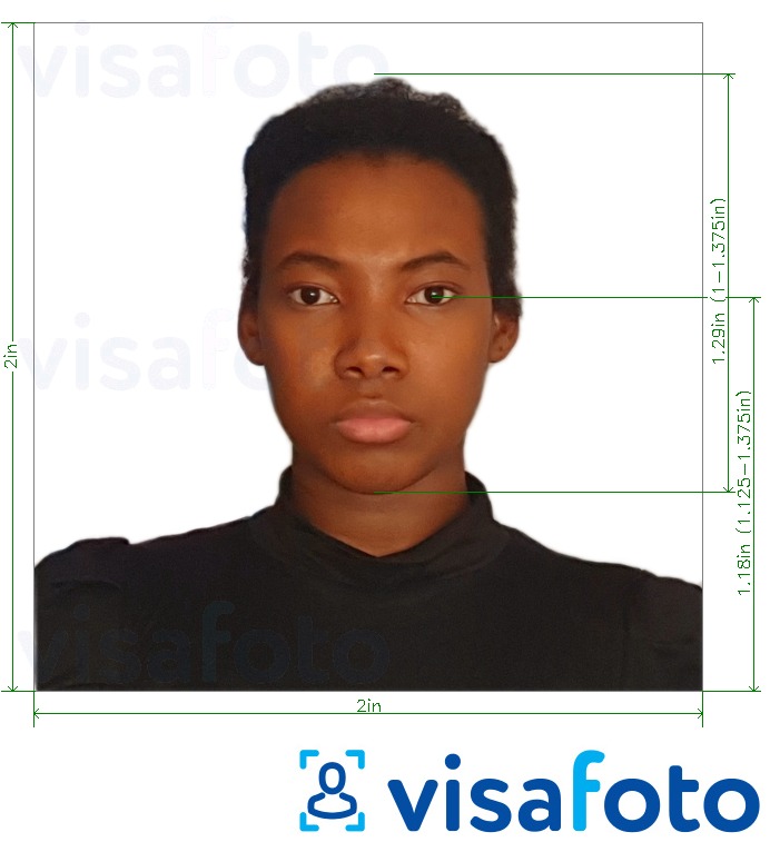 Shembulli i fotos per Afrikën Lindore viza foto 2x2 inç (Ruanda) (51x51 mm, 5x5 cm) me specifikimet ekzakte