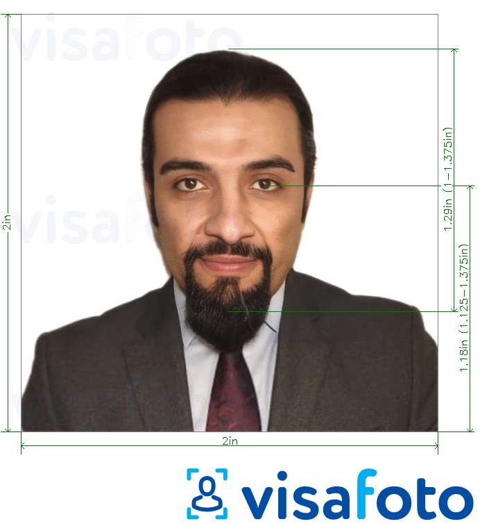 Shembulli i fotos per Pasaporta e Tunizisë 2x2 inç (nga SHBA) me specifikimet ekzakte