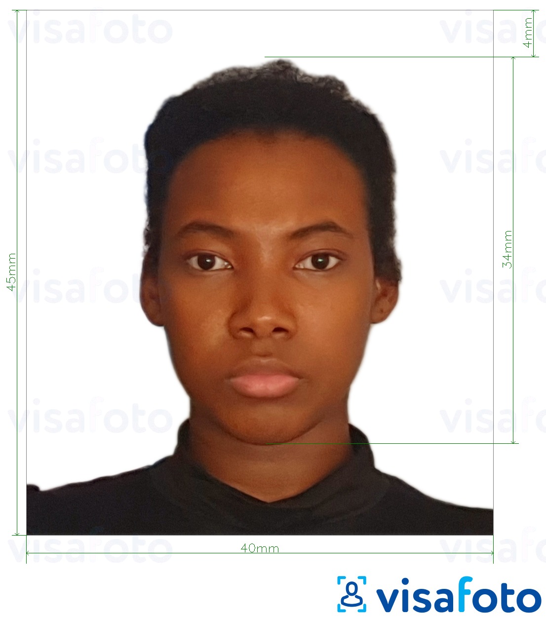 Shembulli i fotos per Pasaporta e Tanzanisë 40x45 mm (4x4.5 cm) me specifikimet ekzakte
