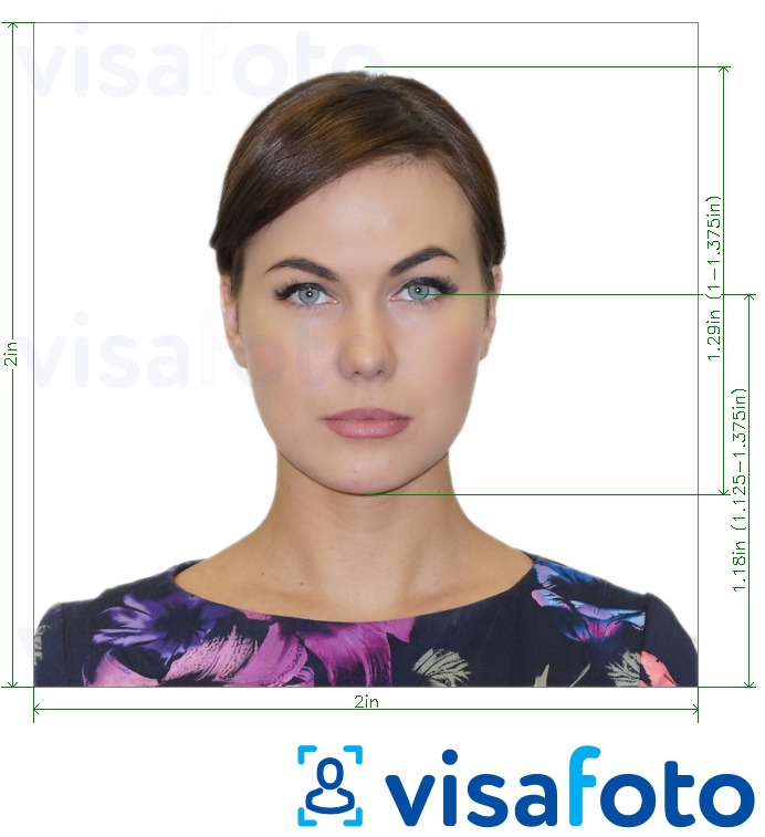 Shembulli i fotos per Kartë e pasaportës amerikane 2x2 inç me specifikimet ekzakte